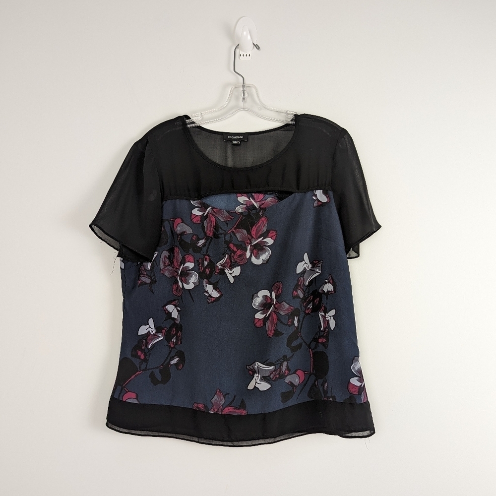 Women's Le Chateau Floral Sheer Overlay Top, Size TG/XL